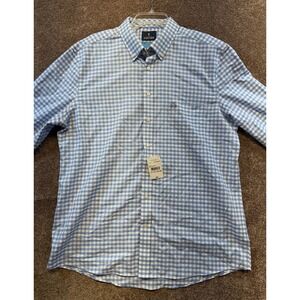 Stafford Mens Slim Fit Blue Gingham Button‎ Down Shirt XL Coolmax All Season